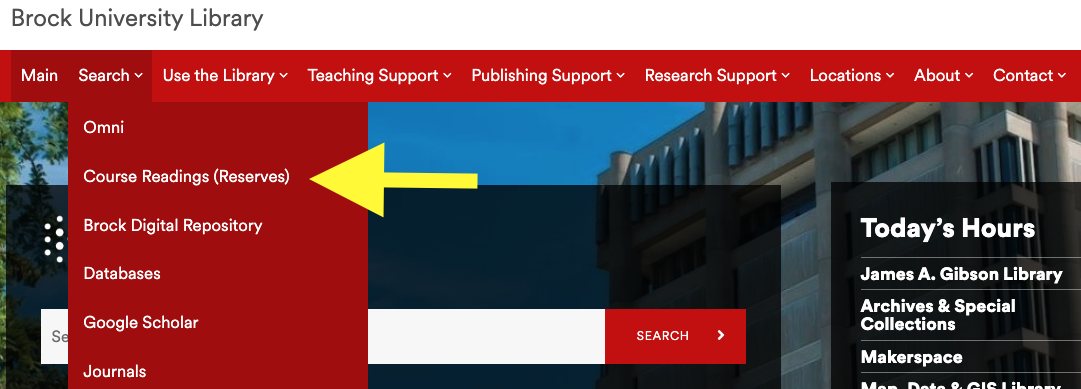 Courses Readings link under the Search menu